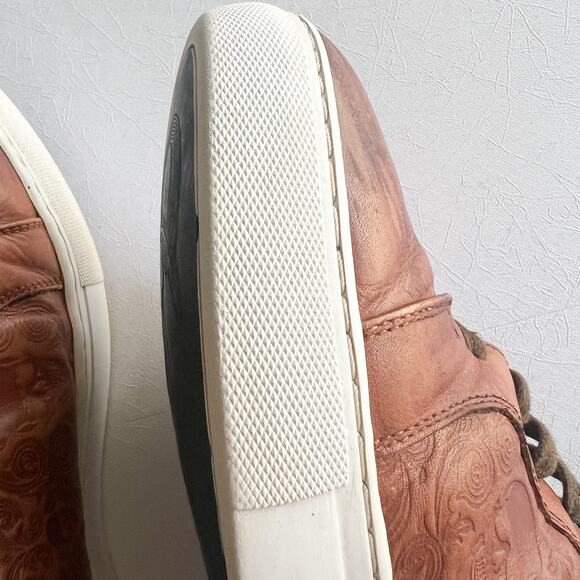 Robert Graham Skull Embossed Brown Leather Sneaker - Picture 7 of 16